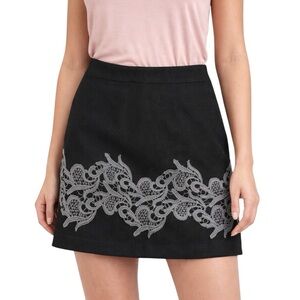 Plenty by Tracy Reese Anthropologie Mini Skirt 6 Black Embroidered Floral Lace